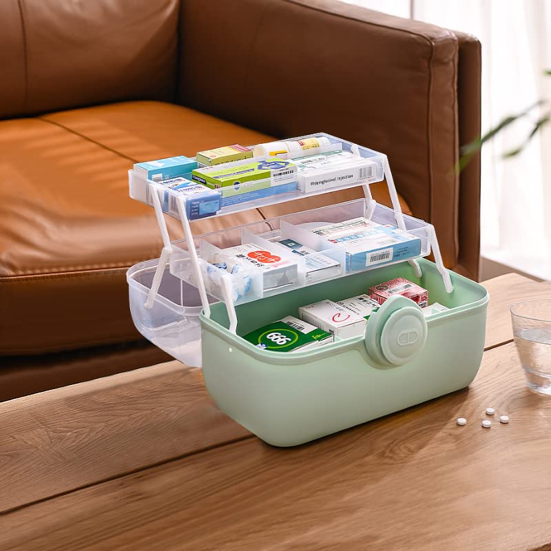 LIKEUDO Green 3 Layer First Aid Medicine Storage Box Family Medicine Organizer Emergency Medicine Organizer With Portable Small Pill Box (M)