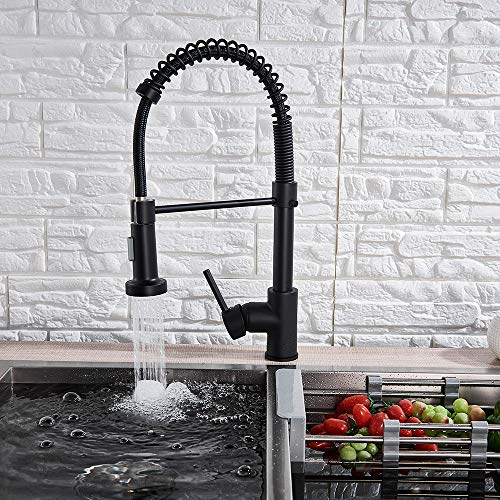 Onyzpily Kitchen Sink Mixer tap with Solid Brass Commercial Single Handle Black Kitchen Taps Single Hole Pull Down Sprayer Swivel Sprayer Mixer T