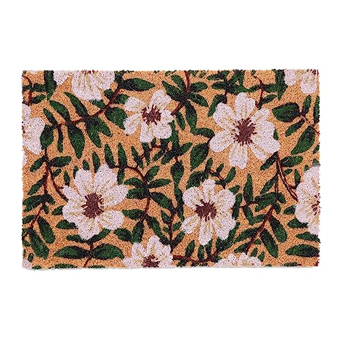 Relaxdays Coir Doormat, Floral Design, 60 x 40 cm, Non-Slip Welcome Mat, Weatherproof, Indoors & Outdoors, Multicoloured, Coco, Plastic