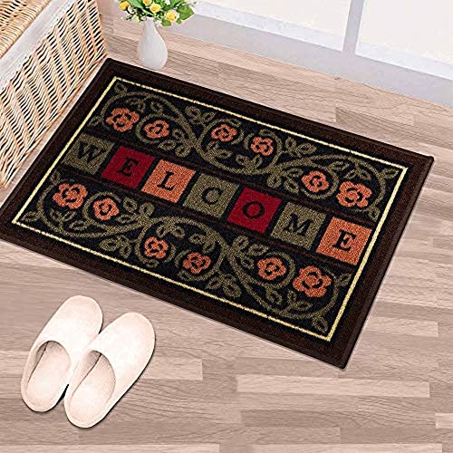 Ottomanson Rubber Back Doormat Collection, Floral Tile Design, "Welcome" Text, 51 cm x 76 cm, Multicolor