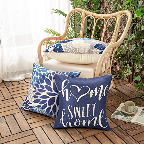 Cushion Covers 45 X 45 Square Pillow Covers Pack of 4 Waterproof Cushion Covers Blue Flower Outdoor Throw Pillow Covers Decorative Cushion Covers