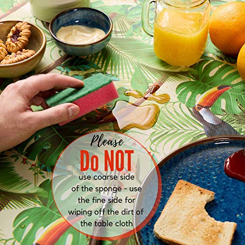 Green Tropical Jungle Wipe Clean Tablecloth - Textil Look - Rectangular 200x140 cm 78x55in - 6 Seats - Waterproof Vinyl PVC Wipeable Plastic Tabl