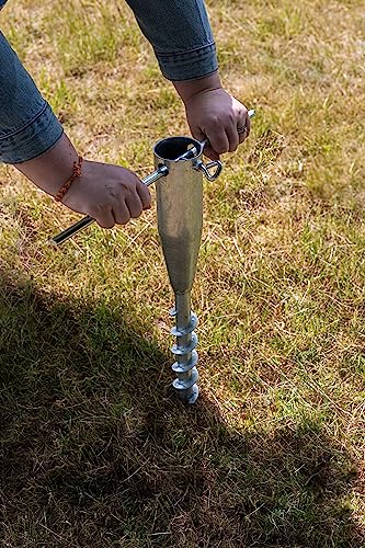 Garden Mile Ground Screw Large 55mm Heavy Duty Screw In Metal Ground Soil Spike Rotary Airer Parasol Stand Washing Line Socket Garden