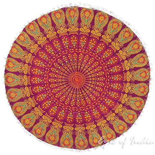 EYES OF INDIA - 32" Burgundy Red Mandala Large Floor Pillow Cover Meditation Cushion Seating Throw Hippie Round Colorful Decorative Bohemian Acce