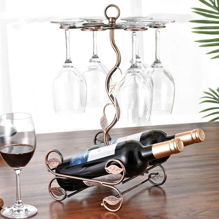 DLOETT European Double Bottle 6Cups Wind Rack Leaf G-Shaped Cup Holder Goblet Wine Storage Basket Bar Family Wine Tools