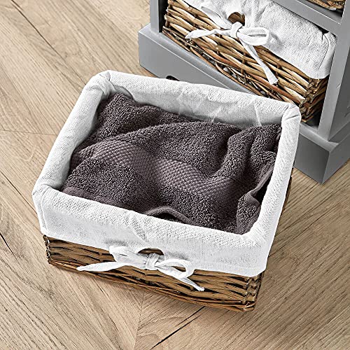 Home Source Wooden Storage Unit 4 Drawer Chest Water Hyacinth Basket, Grey