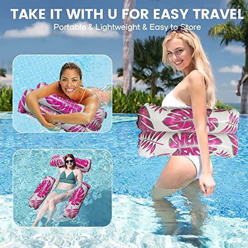 GAWEI Water Hammock, 2 Pack Inflatable Pool Floats Hammock 4-in-1 Swimming Pool Hammock,Swimming Pool, Water Lounge Party Toys for Adults (rose b