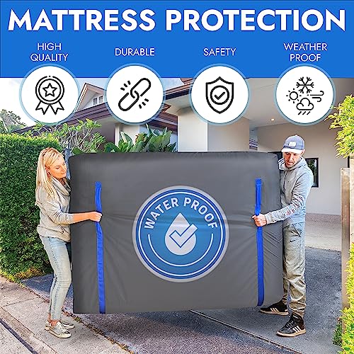 Moving Supplies - King Size Mattress Bags for Moving - Mattress Cover for Moving with Waterproof Zipper and Heavy Duty U-Shaped Handles - Reusabl