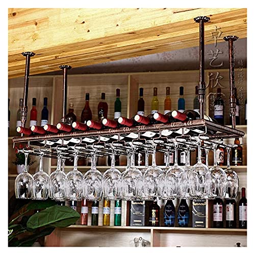 SUCHETA Hanging Wine Rack with Glass Holder and Shelf, Wine Rack Ceiling Wine Racks, Wine Rack Decoration, Hanging Glass Holder, Upside Down Gobl