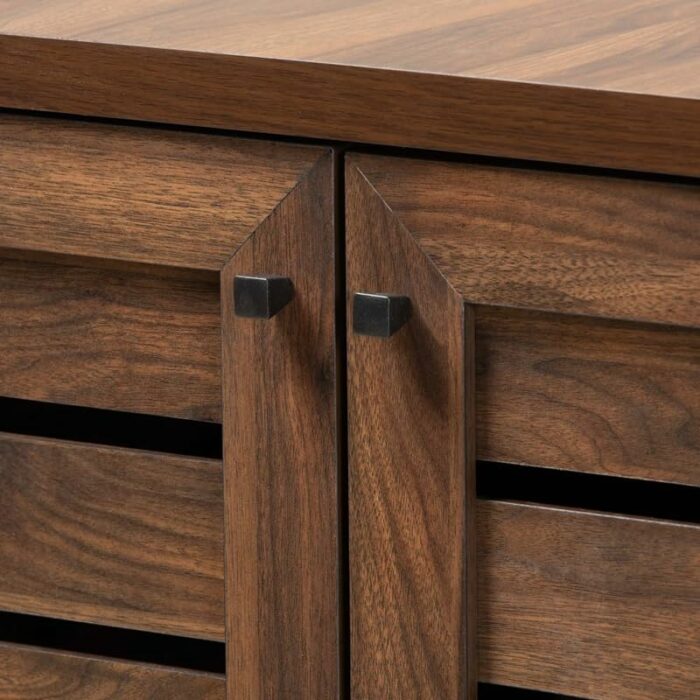 TJLSS Walnut Brown Finished Wood 2-Door Shoe Storage Cabinet Multilayer Shoe Cabinet for Household Items