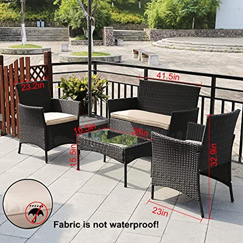 Outdoor Patio Furniture Sets 4 Pieces Patio Set Rattan Chair Wicker Sofa Conversation Set Patio Chair for Backyard Lawn Porch Poolside Balcony Ga