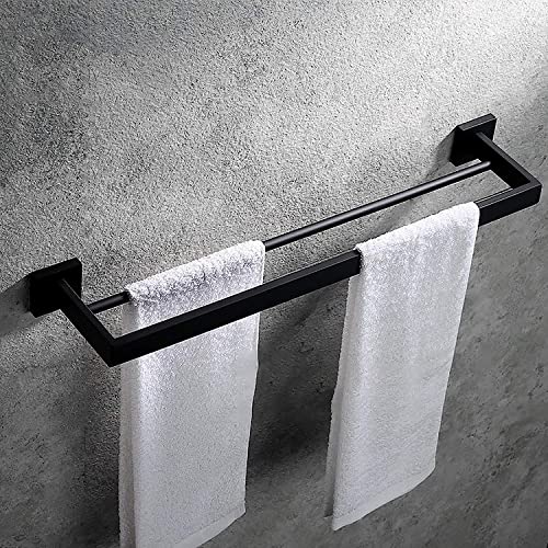 Double Towel Bars, bathroom towel rack Black 304 Stainless Steel Towel Rails Heavy Duty Towel Holder Wall Mounted Towel Storage Rack for Bathroom