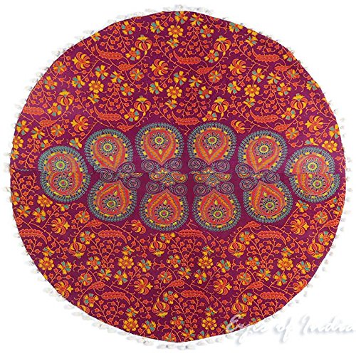 EYES OF INDIA - 32" Burgundy Red Mandala Large Floor Pillow Cover Meditation Cushion Seating Throw Hippie Round Colorful Decorative Bohemian Acce