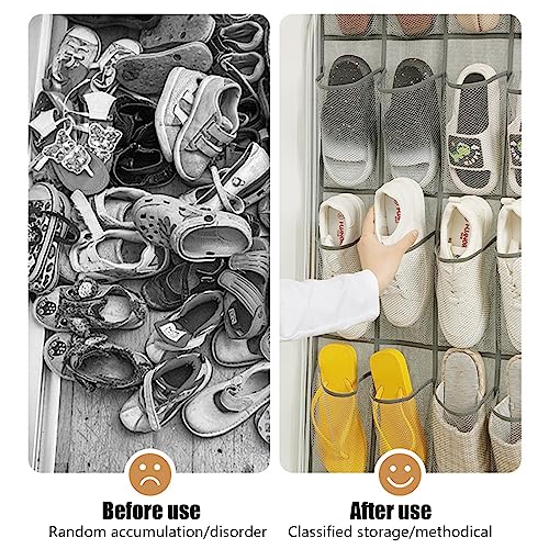 NEUSID 28 Pockets Large Pockets Over the Door Shoe Storage Organiser, Back of the Door Shoe Rack Hanging Shoe Holder for Wardrobe Door Complete w