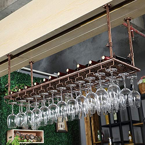 PIBM Restaurant Wine Rack Suspension Ceiling Goblet Holder Bar Fashion Creative Wine Glass Rack European Style Wine Bottle Rack J1024, Bronze , L