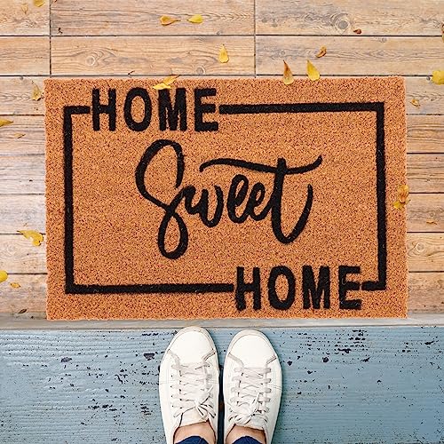Relaxdays Coir Doormat, 80% coconut 20% plastic, Natural/Black, 60 x 40 cm