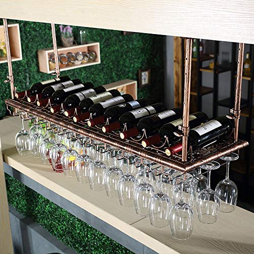 PIBM Restaurant Wine Rack Suspension Ceiling Goblet Holder Bar Fashion Creative Wine Glass Rack European Style Wine Bottle Rack J1024, Bronze , L