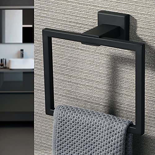 Sayayo Black Towel Rail Hand Towel Holder Towel Ring Wall Mounted for Bathroom Kitchen, SUS304 Stainless Steel Modern Square Design, EGK8009-B