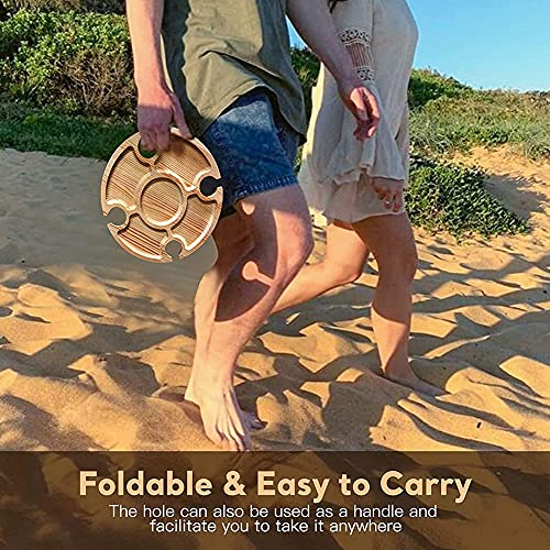 MOVKZACV 2 In 1 Beach Wooden Folding Portable Picnic Table Hiking With Wine Glass Holder,Mini Table for Hiking,Camping,Outdoor Dinner, Lightweigh