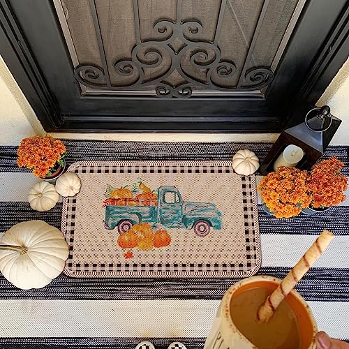 Kluevo Fall Door Mat, Fall Home Decor Fall Outdoor Rug Autumn Non-Slip Rubber Rugs for Front Door Intdoor, Pumpkin Truck Welcome Decorative Doorm