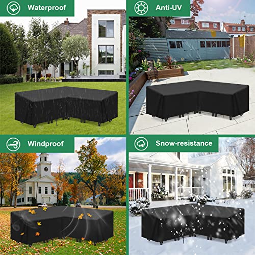 INMUA V-Shape Garden Furniture Covers Waterproof, Corner Sofa Cover 420d Heavy Duty Oxford Fabric Windproof Rip Proof Outdoor Sofa Cover (255x255