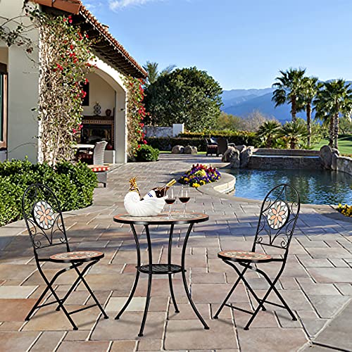 HONGRU Garden Chairs Set of 2, Outdoor Patio Garden Bistro Ceramic Inlaid Maple Leaf Shape Elegant Design Mosaic Chair Set -(Delivery in 3-15 Day
