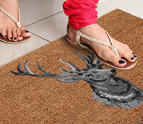 Coco & Coir Door Mats Indoor/Outdoor | Non Slip Bold Stag Head Design Entrance Mat (Stag Head 45cm x 75cm)