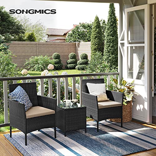 SONGMICS Garden Furniture Sets, Polyrattan Outdoor Patio Furniture, Conservatory PE Wicker Furniture, for Patio Balcony Backyard, Black and Taupe