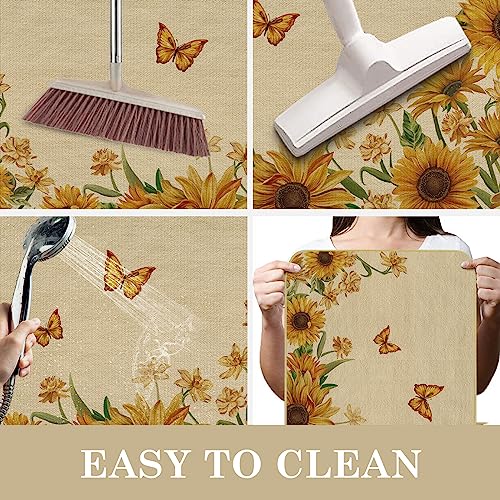 comfoyar Sunflower Butterfly Doormat, Decorative Welcome Mats for Front Door, Non Slip Absorbent Floor Mat, Washable Rug Dirt Trapper for Garage