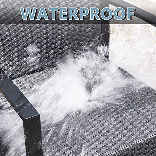 Devoko Rattan Bistro Set 2 Seater 3 Piece Garden Furniture Set Outdoor Patio Furniture with Cushion and 1 Glass Coffee Table for for Balcony, Yar