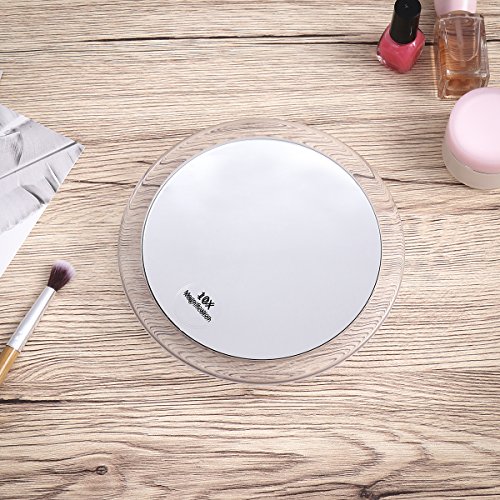 FRCOLOR 10X Magnifying Mirror with 3 Suction Cups, Cosmetic Make Up Mirror Folding Pocket Mirror 5.9 Inch (White)