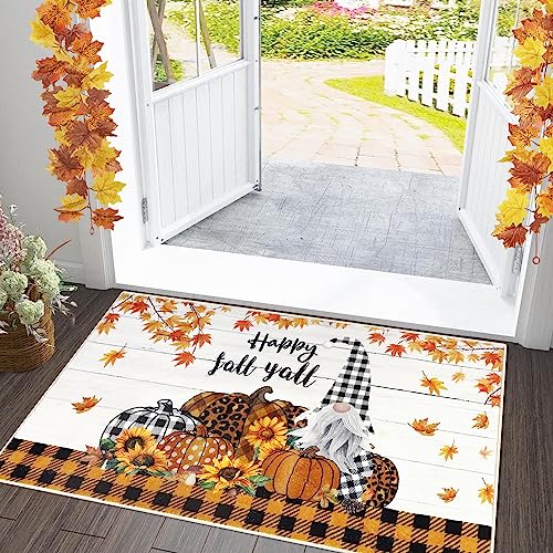 Cekene Fall Pumpkin Doormat Indoor Entrance 2x3 Rug Non Slip Small Area Rug Washable Gnome Entryway Rug Soft Floor Mats for Doorway Bathroom Bedr