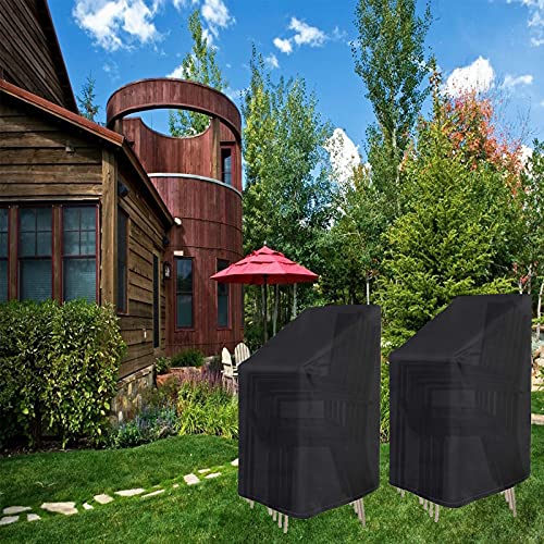 Timisea 2 PCS Garden Chair Cover, Patio Stacking Chair Covers, 210D Oxford Fabric Windproof,Windproof, Anti-UV, Duty Rip Proof Patio Chair Covers