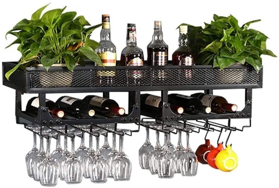 Metal Wine Rack Wall Hanging Wine Bottle Storage Rack Wine Glass Holder Wall Décor For Home Interior Champagne Stemware Goblet Organization Displ