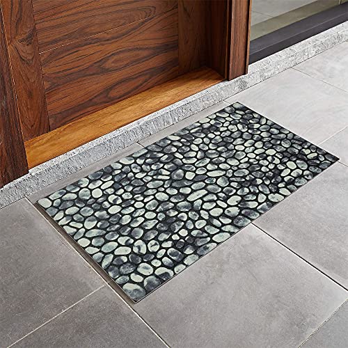 Nicoman Pebble Stone Pattern Barrier Doormat Eco-Friendly Scrape and Absorbent Indoor/Outdoor Door Mat, Rectangular (60x40cm), Pebbles Grey