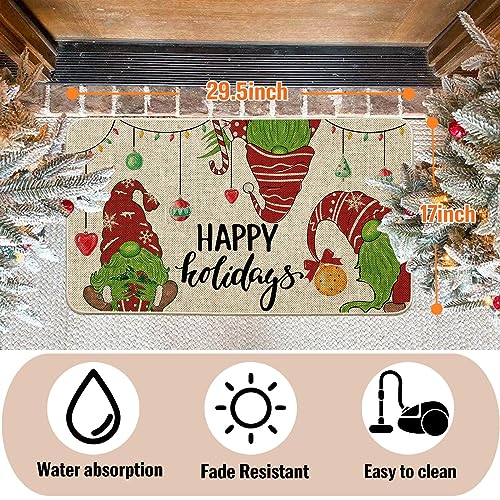 ORTIGIA Christmas Doormat Indoor Outdoor Entrance Winter Xmas Cute Gnomes Door Mats Non-Slip Durable Entrance Mat for Home, Outside Entry, Yard,
