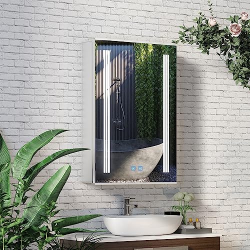 LUMIRRORS® LED Bathroom Mirror Cabinet with Dimmable Brightness Demister Pad Shaver Socket Touch-Switch Wall Mirrors Cabinets Adjustable Shelves