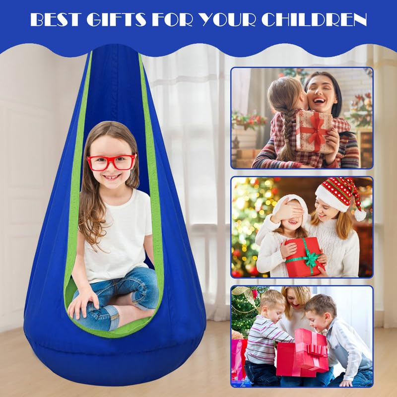 Mingfuxin Kids Pod Swing Seat, 100% Cotton Durable Kids Hanging Hammock Chair Swing Pod Chairs Nook Tent with Removable Inflatable Cushion for In