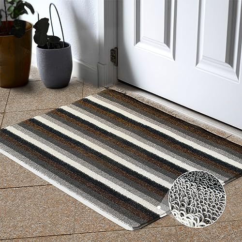 OOKSEN Outdoor Doormats, Waterproof Front Door Mat with Anti-Slip Backing for Entryway, Black Striped Welcome Door Mats Dirt Trapper for Outdoor