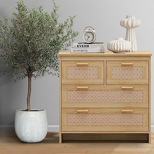 PUDO Storage Accent Chest, Engineered Wood Rattan, Natural, 31.5