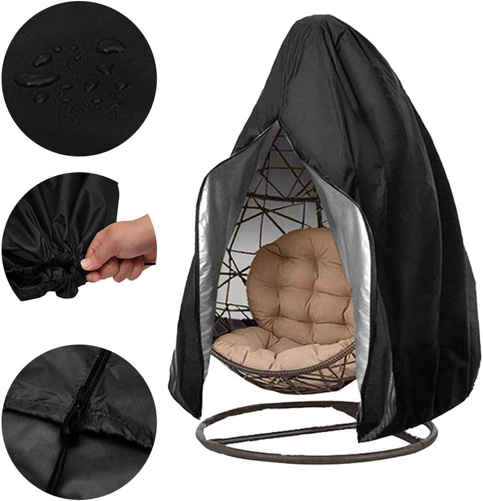 Patio Hanging Egg Chair Cover, Outdoor Rattan Swing Chair Cover with Zip Drawstring, Double Layer Waterproof UV-Anti Egg Chair Cover, 210D Oxford