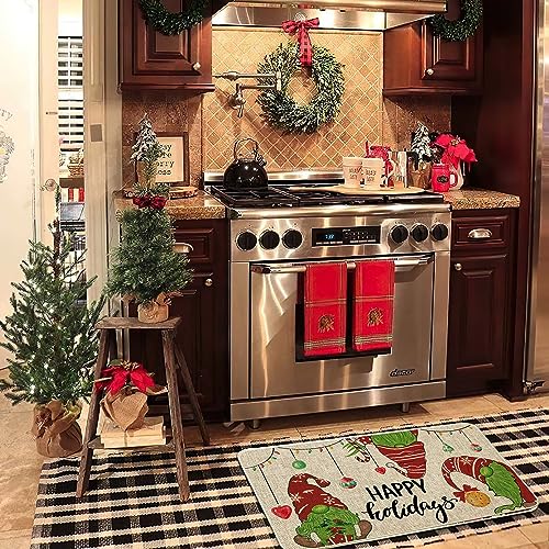 ORTIGIA Christmas Doormat Indoor Outdoor Entrance Winter Xmas Cute Gnomes Door Mats Non-Slip Durable Entrance Mat for Home, Outside Entry, Yard,
