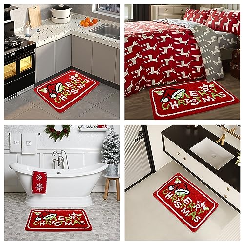 Poywuo Christmas Door Mat, 50 x 80 CM Bath Mat Bathroom Rug Welcome Mat Front Door Indoor Outdoor Home Decorations Bedroom Kitchen Floor (50 x 80