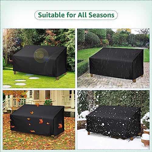 Garden Bench Cover 3 Seater Outdoor Waterproof Long Chair Cover 420D Oxford Fabric Patio Furniture Cover with Drawstring Cord and Storage Bag Bla