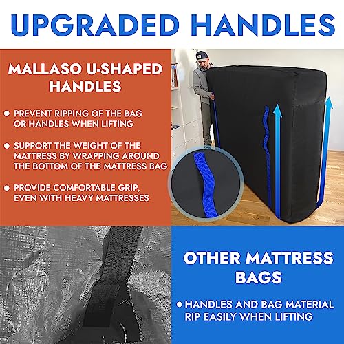Moving Supplies - King Size Mattress Bags for Moving - Mattress Cover for Moving with Waterproof Zipper and Heavy Duty U-Shaped Handles - Reusabl