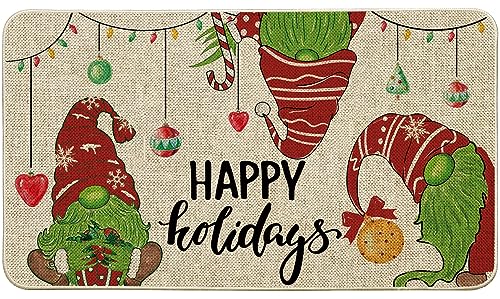 ORTIGIA Christmas Doormat Indoor Outdoor Entrance Winter Xmas Cute Gnomes Door Mats Non-Slip Durable Entrance Mat for Home, Outside Entry, Yard,