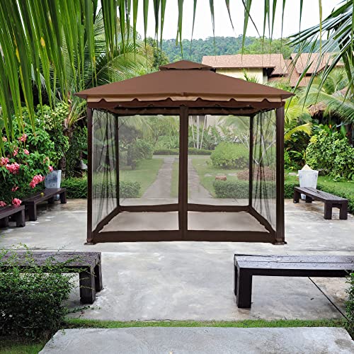 Mosquito Net with Zipper for Universal Outdoor 10x10 ftCanopy Tent,DIY Curtain Style Canopy Screen Walls for Patio Gazebo (Only Mosquito Net,Brow