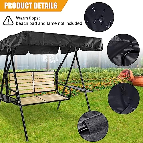 Hollywood Swing Replacement Roof 210x145cm, 600D Replacement Cover Garden Swing 3 Seater, 2 Tunnel Loops 100% Polyester for Garden Swing Roof Tar