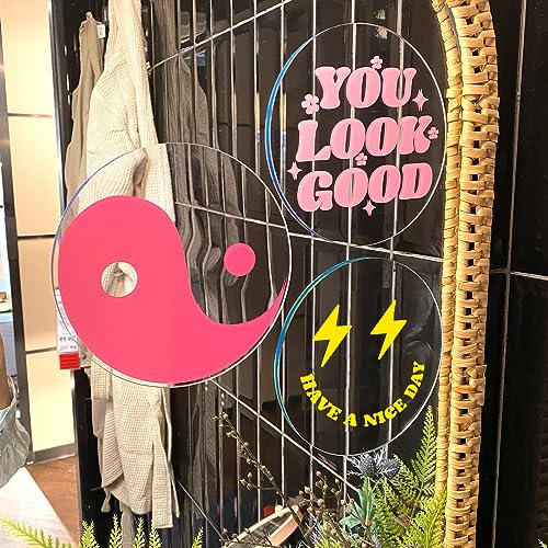 Mirrors for Wall - Preppy Acrylic Round Mirror Pink Aesthetic Wall Decor Art for Teen Girls Hanging Bedroom Bathroom Livingroom Set of 3Pcs