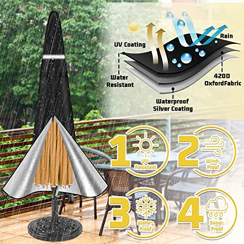 Garden Parasol Cover for Garden Umbrella Covers with Waterproof Zipper and Drawstring Cord at Bottom, Outdoor Protector for 7ft to 10ft Outdoor P